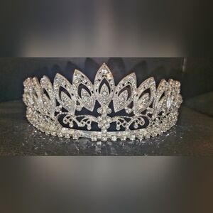Elegant Silver Tiara Rhinestones CZ Crown Princess Dance Ballet Pageant